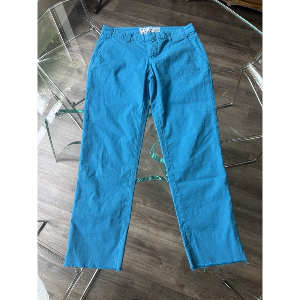 Frank & Eileen Turquoise Blue Raw Edge Hem Crop Chino Mid Rise Pants Wicklow 0